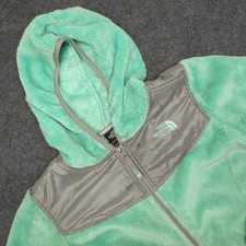 The North Face Girls XL Fuzzy Fleece Hoodie Jacket Mint Green Zip Up Pockets