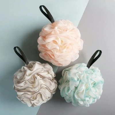 Large Shower Loofah Bath Sponge Body Scrubber Mesh Pouf Exfoliating Ball Hook