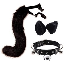 Versatile Faux Fur Fox Ears Hair Clip Set with Choker Plush Tail for Costume