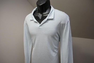 Onia Linen Viscose Polo Shirt Blue Long Sleeve Casual Mens Size Large