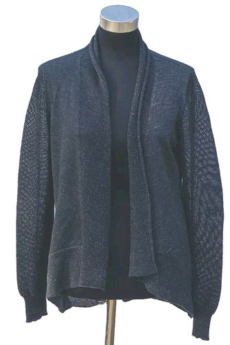 Eileen Fisher knit Jacket M Black Silver Dress Wool Open Front Evening Cardigan - Picture 11 of 11