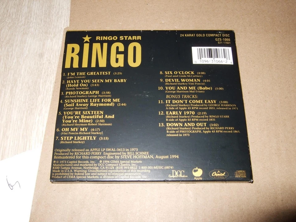 RINGO STARR : RINGO 24KT GOLD CD BOX 1994 DCC GZS-1066 USA  - Bild 2 von 3