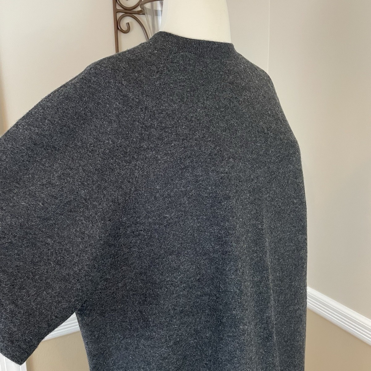 cos oversized lambswool dress COS Wool T Shirt Dress Oversized Fit Cropped Sleeve RWS Merino Charcoal  Gray XS