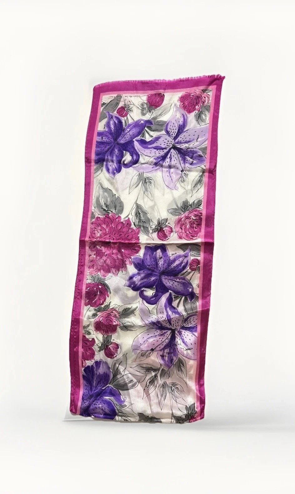 Oscar de la Renta Silk Scarf Floral Purple Lilies Pink Peonies, Accessory Street