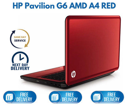 HP Pavilion G6 AMD A4 RED Laptop Dual Core Office 100GB WIN 10
