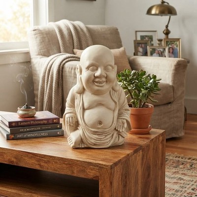 Sitzender Buddha Statue 3er Pack Beige Garten Ornament Outdoor Meditation Deko