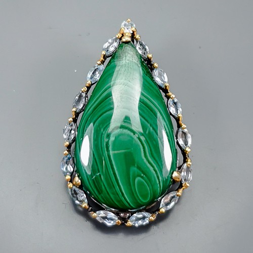 NEW Jewellery 42ct+ Natural Malachite Brooch 925 Sterling Silver /NB26989