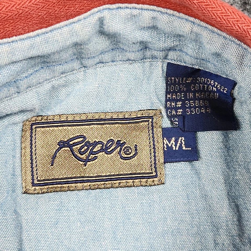 Camisa Roper Para Hombre Mediana Grande Roja Espiga Botón Frontal Algodón Occidental Foto 3 de 4