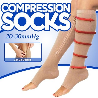 (1/3 pairs) 20-30mmHg zipper open toe compression socks support legs calves