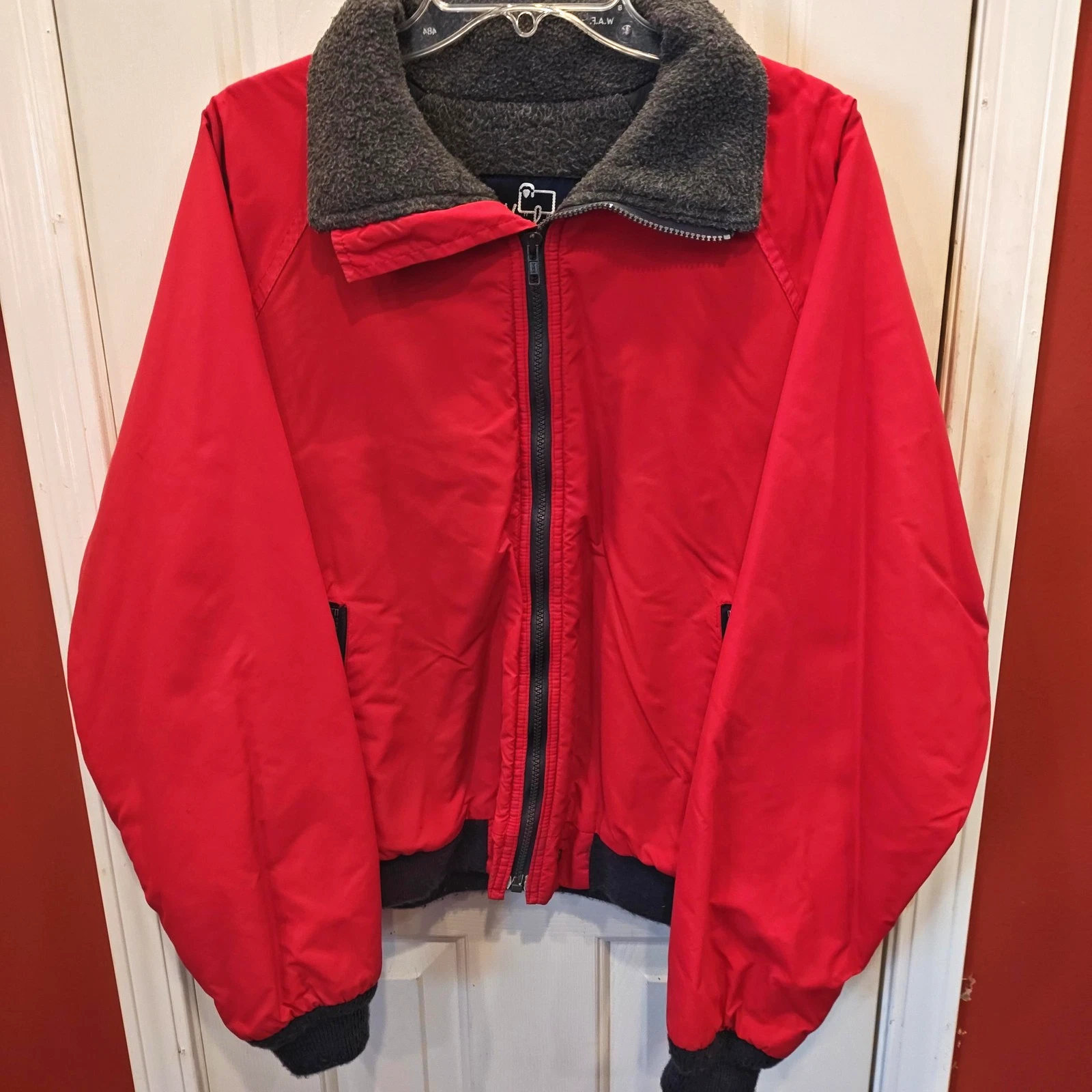 Vintage Woolrich Bomber Fleece Lined Jacket Mens Large Red Nylon USA 16078
