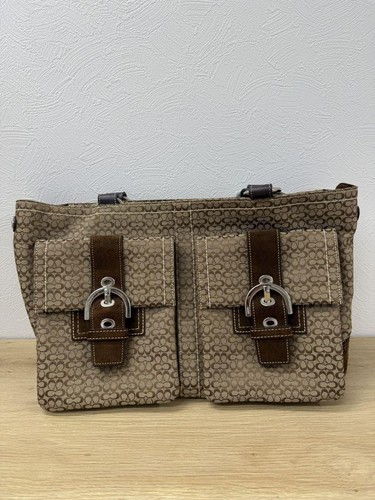 Coach Signature Tote Bag Brown Canvas Suede Leather Authentic From Japan Women's - Picture 8 of 24