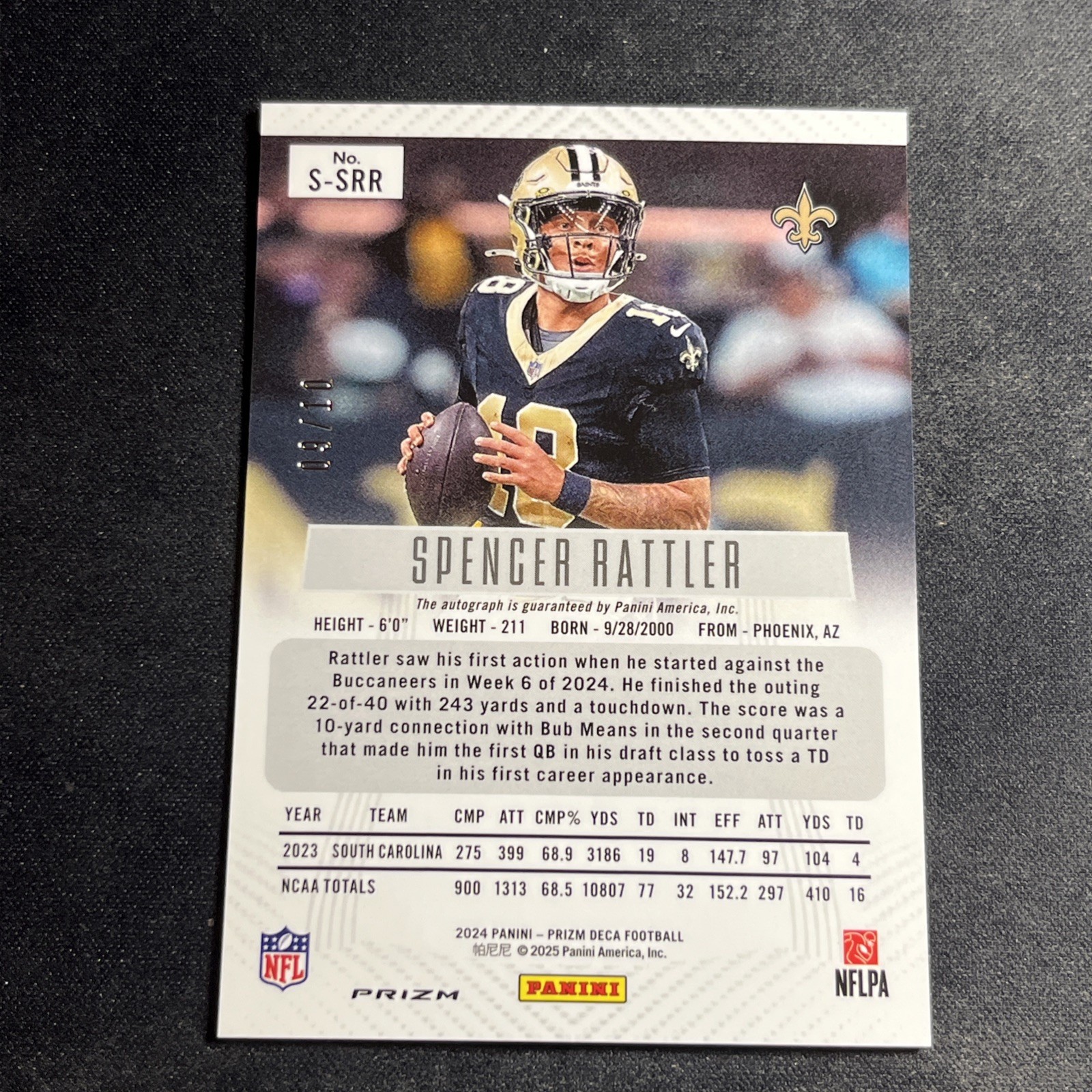 2024 Panini Prizm Deca Spencer Rattler Gold Shimmer RC FOTL /10 NFL Rookie Auto view 2