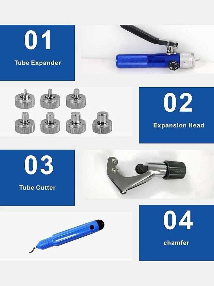 Hydraulic Tube Expander Swaging Tool Kit with Cutter 7 Heads 3/8” to 1-1/8” - Image 4 of 4