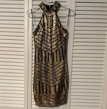 Fashion Nova Gold and Black Sequin Mini Dress Medium EUC