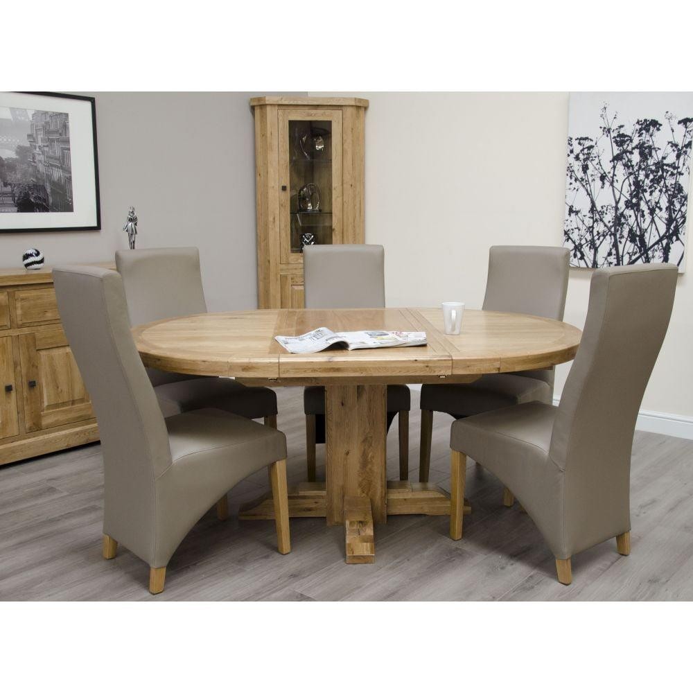 Solid Oak Round 125cm Extending Dining Table, Deluxe Oak Dining Room Furniture