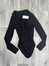 Black New Look Ruched Long Sleeve Bodysuit New With Tags
