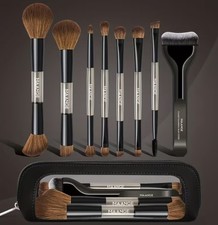 MAANGE 9pcs Makeup Brush Set with Storage Bag, Versatile Dual-Ended Brushes