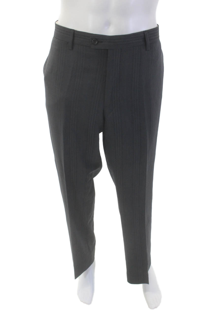 Versace Mens Wool Printed Pleated Straight Leg Dress Pants Dark Gray Size 56