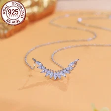 Top CZ Marquise Leaf Tennis Pendant Necklace 925 Sterling Silver for Women Party