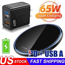 65W Wall Fast Charger Wireless Charging Pad For Samsung iPhone Android Phone US