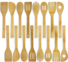 16 PCS Bamboo Kitchen Utensils, Wood Spoons Spatula Set for Cooking, Nonstick Na