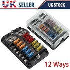 12Way Blade Fuse Box Holder & 24 Standard Blade Fuses For Car Camper Van 12V 32V