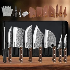 14PCS Hand Forged Butcher Knife Set Kitchen Knife Heavy Duty Chef Meat Cleaver