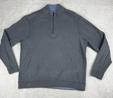 Tommy Bahama Sweater Men  s Sz L Grey Blue 1/4 Zip Cotton Pullover Reversible