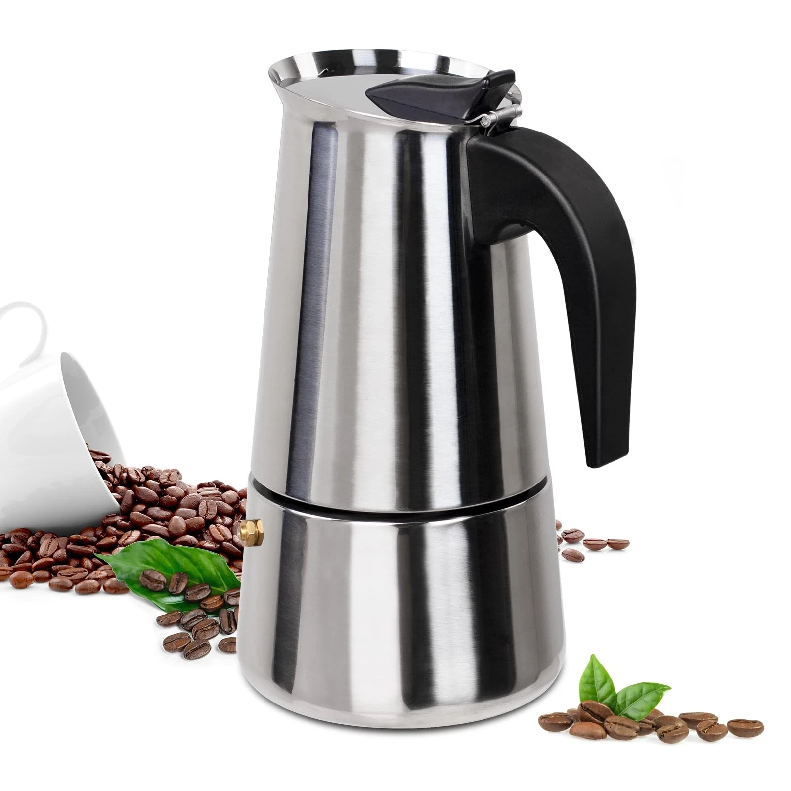 Supvision 9 Cup Moka Pot Stainless Steel 450ml Italian Espresso 9 Cup, Silver