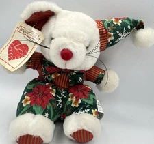 Hugfun Christmas White Mouse Plush Stuffed Animal Patchwork 7" Suction Cup Vtg