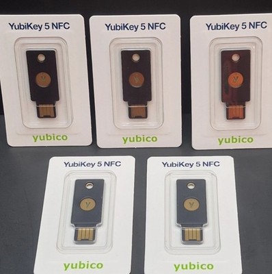 5x Yubico YubiKey  5 NFC USB-A Hardware Security Key FIDO2 MFA Passkey 5 Lot NEW