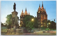 Vintage Salt Lake City Utah Brigham Young Monument Mormon Temple Postcard