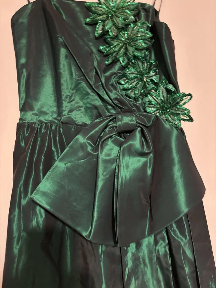 Vestido Vintage Alyce Designs XS Vestido Verde Maxi Largo Floral Metálico Formal Foto 2 de 4