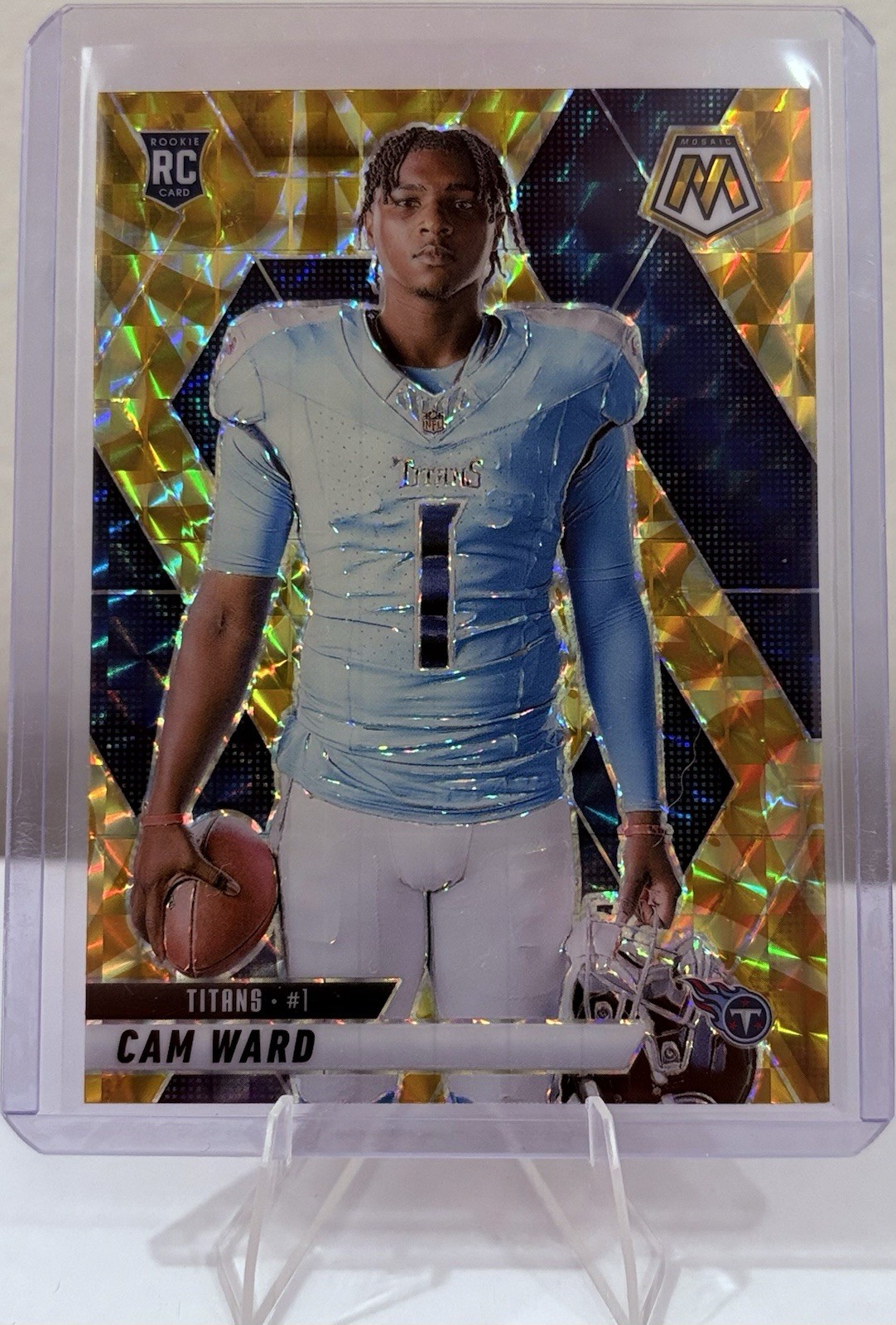 2025 Panini Mosaic #272 Cam Ward (RC) Image Variation Reactive Yellow Prizm