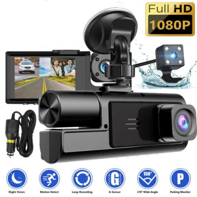 HD 1080P Car Dual Lens Dash Cam Front/Rear/Inside Video Recorder Camera G-sensor