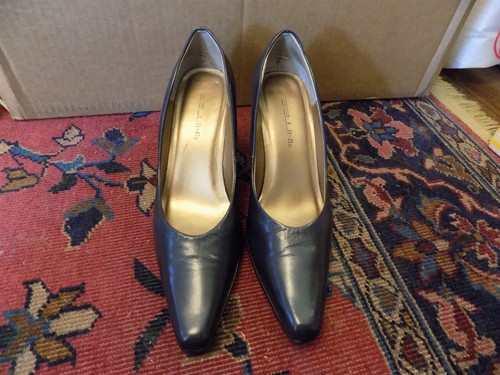 Bellini ROSA size 9.5 Square Toe Chunky 3" Heel Scalloped Classy Pumps Navy VGUC - Picture 2 of 8