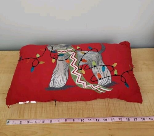 Pier 1 Scottie Dog Christmas Light Up Red Throw Pillow 19x11" Home Decor - Picture 5 of 17