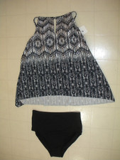 MIRACLESUIT Blue Silver Shores Peephole 2 PC Tankini Swimsuit Sz 14 NWT