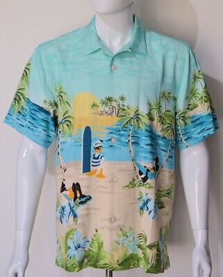 Disney Parks Tommy Bahama Blue Mickey & Friends Hawaiian Camp Shirt Size M