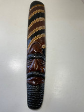 Hand Carved Brown  Black Wooden Hawaiian Tiki Face Mask Tribal Wall Art 4  x23  