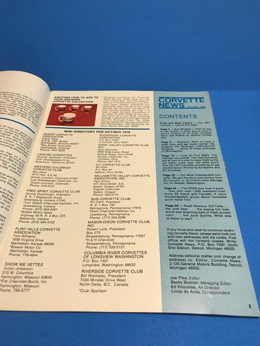 October November 1976 Corvette News Brainerd Road America NCRS 1977 Corvette - Foto 2 di 10