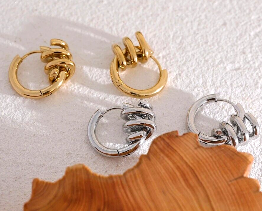Twisted Silver Gold Plated Hoop Earrings Unique Boho Jewelry Gift for Women-image