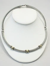 David Yurman 2-Tone 14K Gold & Silver 3-X Station 5mm Cable Choke Necklace 17''