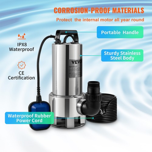 VEVOR Pompa Sommersa Elettrica da Drenaggio per Acqua Sporca 1300W da Giardino - Imagen 4 de 12