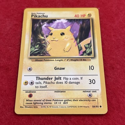 Pikachu - 58/102 - Yellow Cheeks - Base Set - Unlimited Pokemon