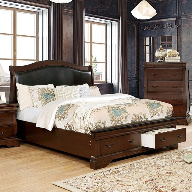 Modern 1 Pc Est King Size Bed Bedroom Furniture Cherry Wood Finish Button Tufted For Sale Online Ebay