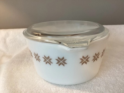 Vintage Pyrex Town & Country 1 Qt Casserole w Handles & Lid White Brown Star 473 - Picture 3 of 3