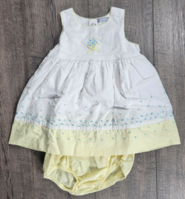 carters floral linen dress Baby Girl Vintage Carter's 6 Month 2pc Yellow & Blue Floral Linen Dress