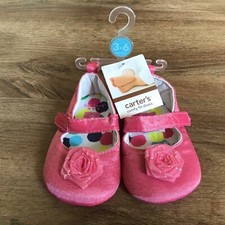 Carter's Baby Size 2 Girl's Soft Shoes Mary Jane Style Flower Hot Pink Birthday