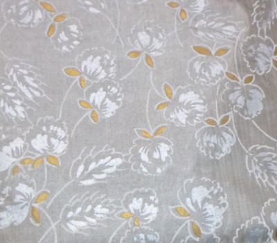 Vtg 40s 50s Semi Sheer Organza Fabric CRISP Silver Gold Metallic Flowers 36x3.3y
